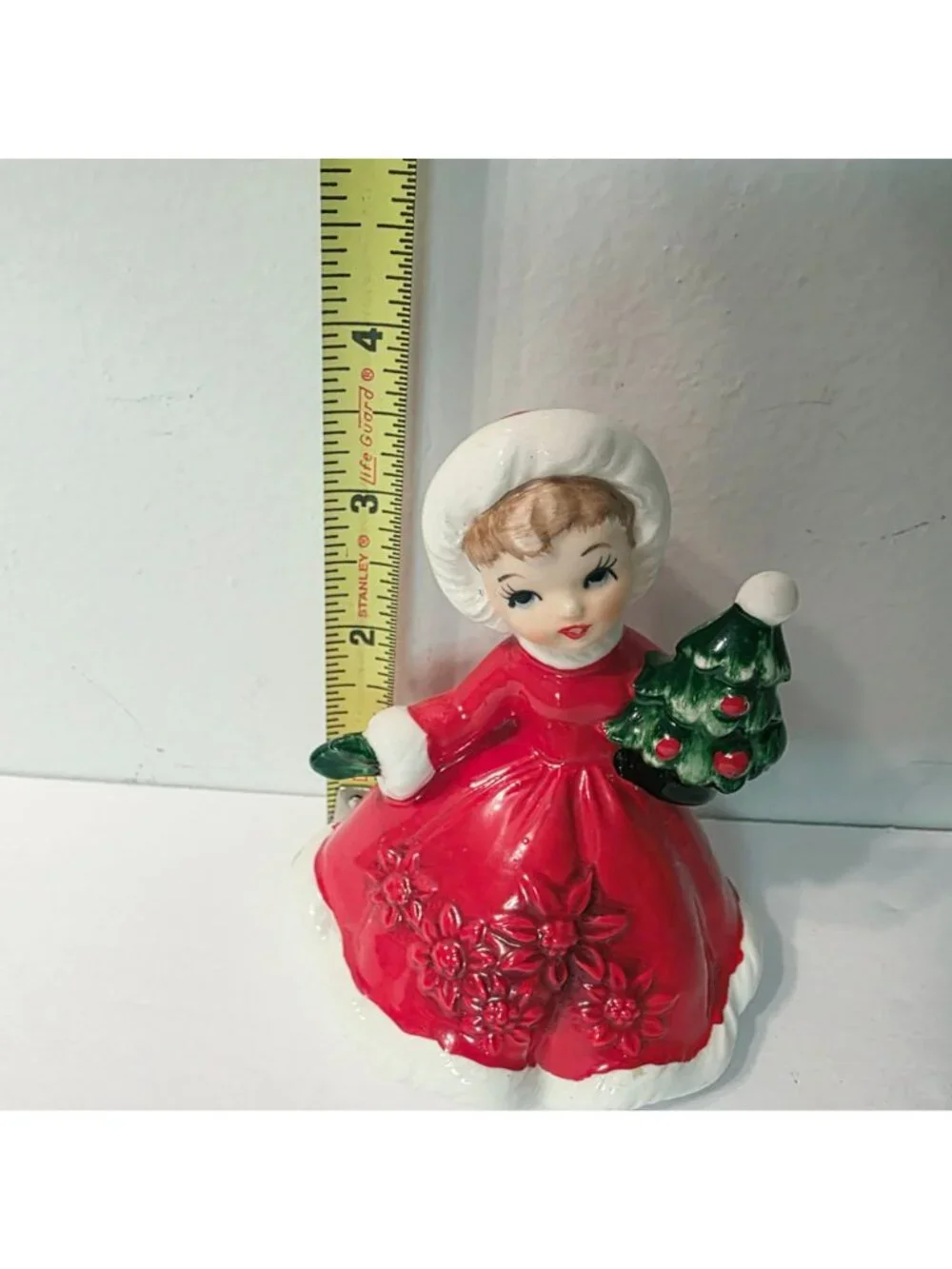 Vtg Lefton Made in Japan 6604 Christmas Tree Poinsettia Red Dress Girl Figurine